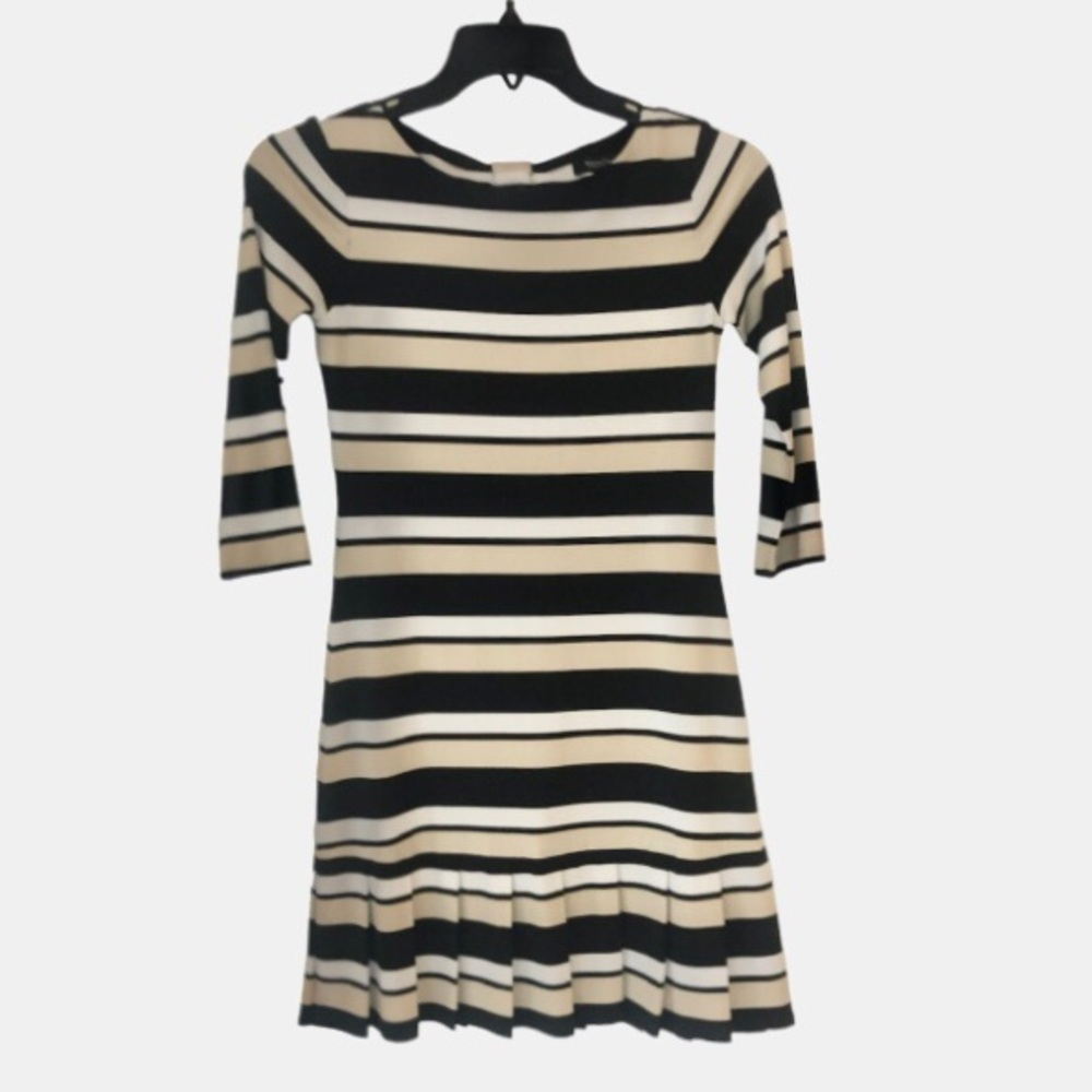 White House Black Market Tan Black and White Striped Dress Size XXS